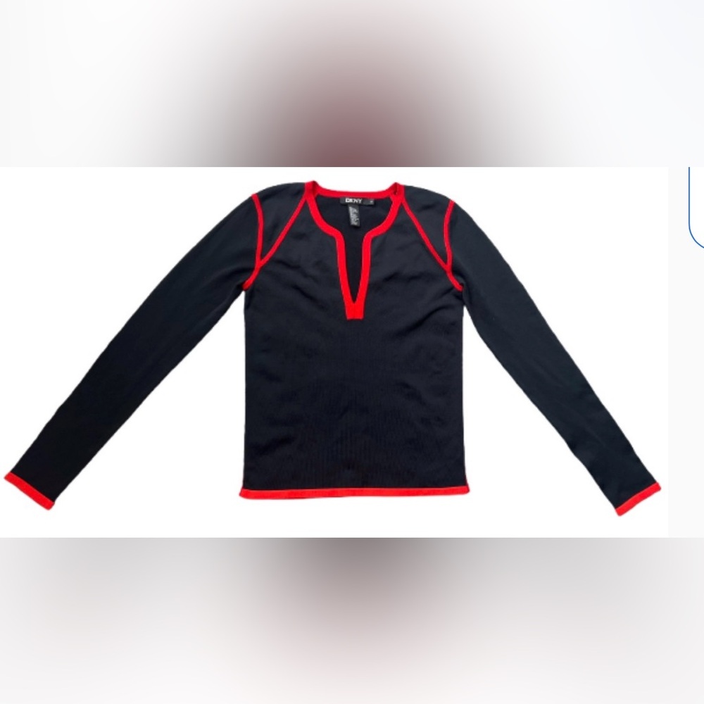 DKNY Y2K Chic Trendy Black and Red V-neck Top - Picture 3 of 9